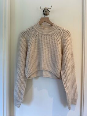 dh NEW YORK Cream Ribbed Cropped Crewneck Sweater